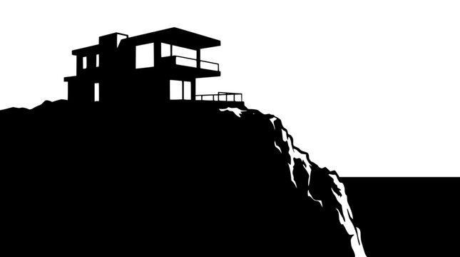 Silhouette of a modern house on a steep cliff edge