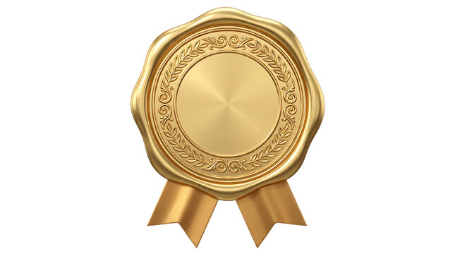 Premium golden wax seal emblem with intricate floral border and silk ribbon award symbol for excellence and achievement recognition.