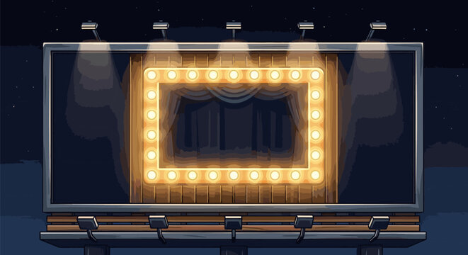 Empty Stage Illuminated On Large Outdoor Billboard
