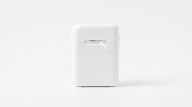 A small white plastic dental floss container isolated on white background