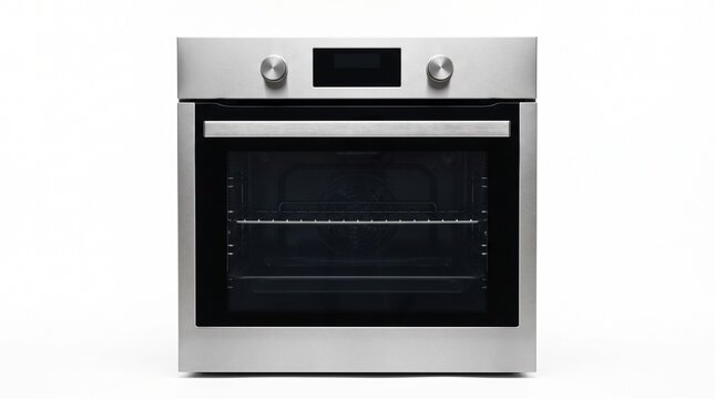 Modern stainless steel builtin oven isolated on white background