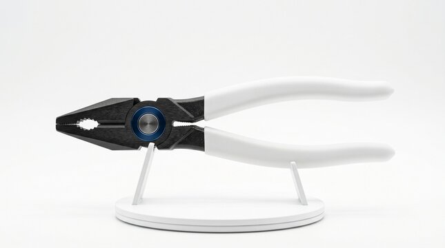 Professional combination pliers with white handles isolated on white background