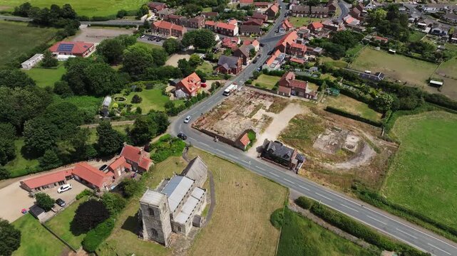 aerial video skipsea east yorkshire. skipsea is a village and civil parish on the north sea coast of the east riding of yorkshire, england. 