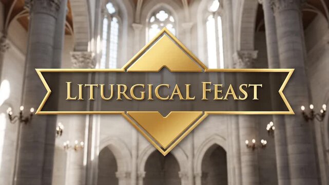 Liturgical Feast Golden Emblem Animation with Christian Cross Symbol for Catholic Church Holy Day Celebrations