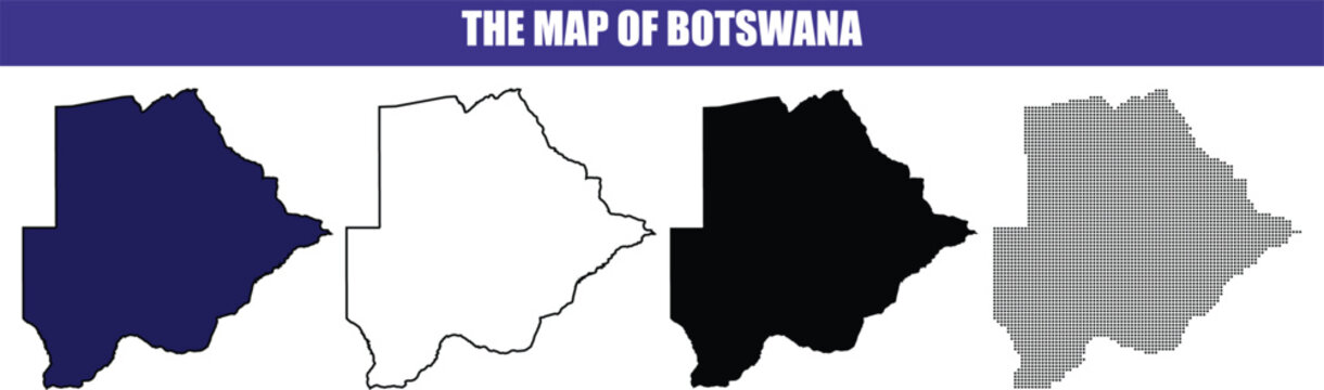 Botswana map silhouettes in various fill styles during a clean presentation Isolated on white background
