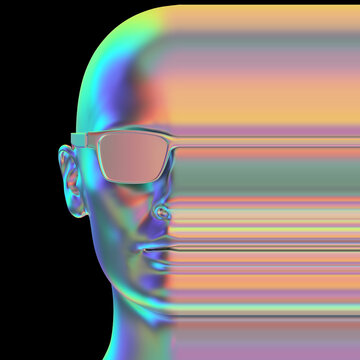 Kopf mit Brille bunt changierend