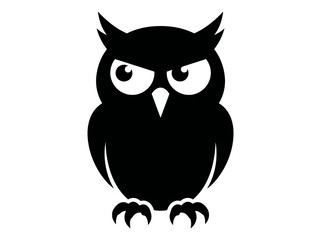 Fototapeta premium Grumpy black owl cartoon character vector illustration looking away