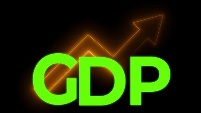 GDP Growth concept on black background. Global economy, national budgets,gross domestic product. Animation of GDP sign with up arrow graph.