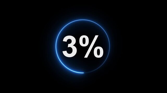 3 percent loading progress circle animation, digital hud for tech ui, glowing blue circular interface for software and data processing