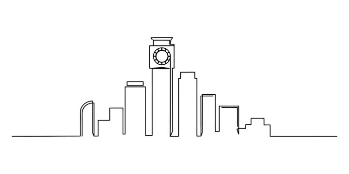 Continuous single line drawing of london city skyline with big ben clock tower Vector, illustration