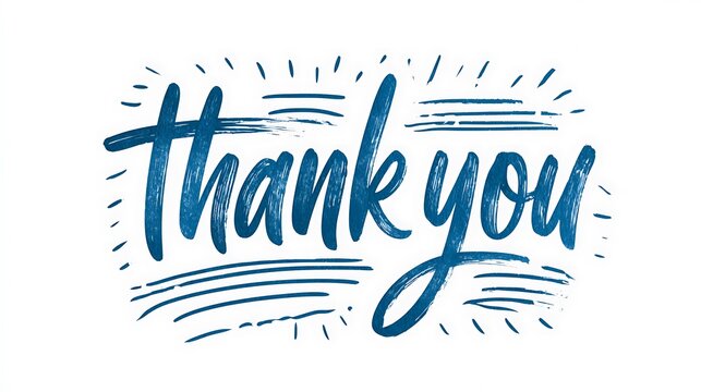 Handwritten blue Thank You sign isolated on white background