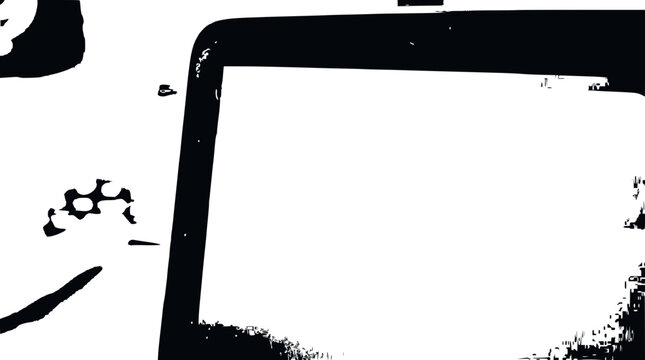 Close-up of a tablet screen with abstract black and white graphic elements