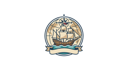 Vintage Sailing Ship Emblem with Compass and Globe © Hamdan