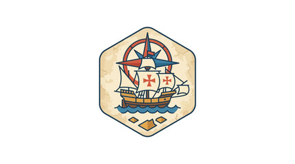 Vintage Sailing Ship Emblem with Compass Rose and Nautical Elements © Hamdan