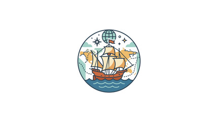 Vintage Sailing Ship Globe Map Exploration Discovery Concept Illustration © Hamdan