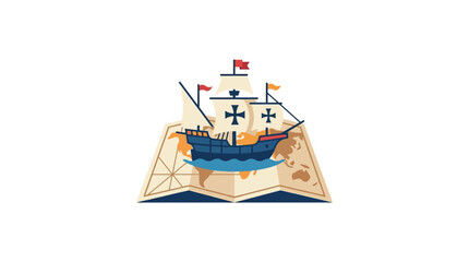 Vintage Sailing Ship on Antique World Map Illustration © Hamdan