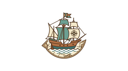 Vintage Sailing Ship on Map, Nautical Adventure Illustration © Hamdan