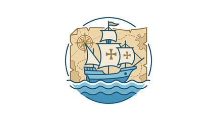 Vintage Sailing Ship on Map with Compass, Nautical Exploration © Hamdan