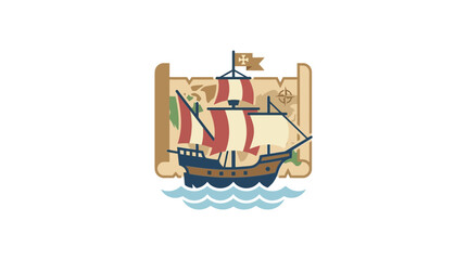 Vintage Sailing Ship on Map Background, Nautical Exploration Concept © Hamdan