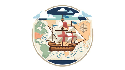 Vintage Sailing Ship on World Map Background, Exploration and Discovery Concept © Hamdan