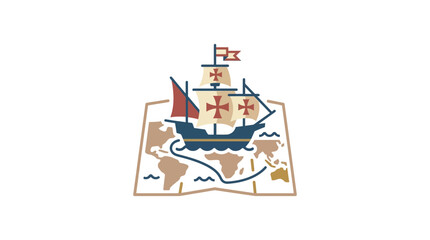 Vintage Sailing Ship on World Map Navigator Discovery Concept Illustration © Hamdan