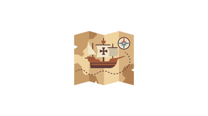 Vintage Treasure Map with Sailing Ship and Compass © Hamdan