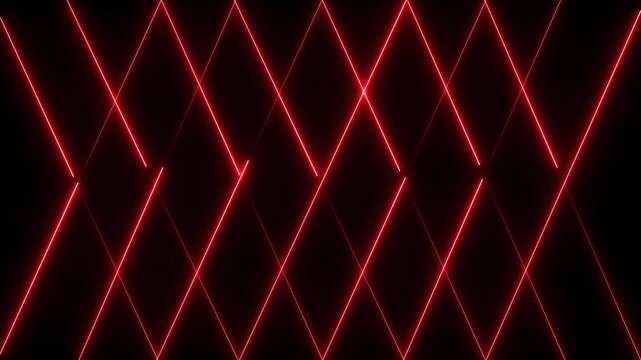 Red neon diamond pattern motion background, glowing geometric lines loop, abstract digital light grid for modern tech presentations and visual effects