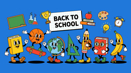 Retro Back to School Characters with Fun Educational Mascots © ombg