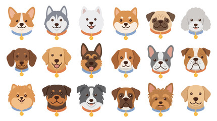 Set of eighteen flat cartoon dog breed avatars © ombg