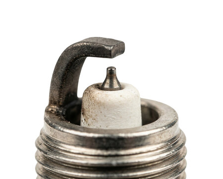 Close-up of a Worn Spark Plug with Corroded Electrode isolated on transparent background