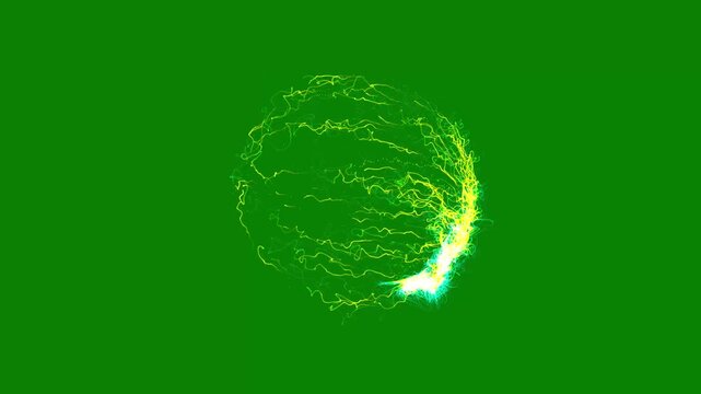 Glowing electric plasma orb with flowing cyan and violet energy streams, luminous core, sparkling particles, and dynamic lightning effects, abstract futuristic science visualization in seamless 4k