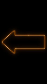 Arrow-shaped neon sign. Neon arrow symbol icon. Directional sign arrow points to the left, abstract directional neon arrow icon animation, neon arrow loading 4K animation. Neon left direction arrow