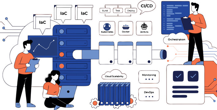 Platform as a Service PaaS Concept with Infrastructure as Code Containerization Cloud Computing and DevOps Flat Vector Illustration