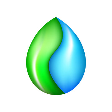 Green and blue drop, split in half droplet, vector illustration.