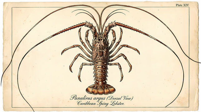 The Caribbean Spiny Lobster crawls slowly across the ocean floor near coral reefs.