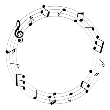 Music notes background, round musical frame, vector illustration.