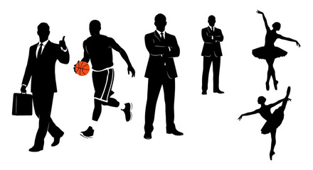 Silhouettes of Businessmen Basketball Player and Ballerinas. © nanda