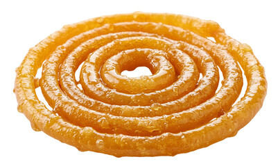 Fototapeta premium Jalebi on white background, spiral shaped Indian dessert
