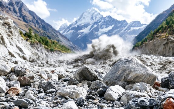 Glacial Lake Outburst Flooding in Majestic Nepalese Mountain Landscape