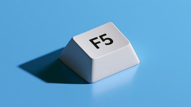 Single F5 Key Button on Blue Surface with Shadow, Representing Refresh, Function, or Shortcut Concept for Technology and Computing
