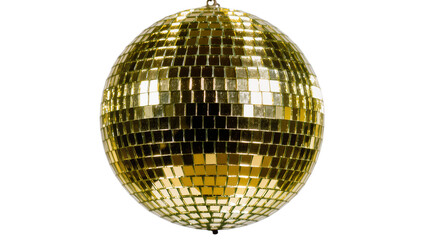 Fototapeta premium Golden disco ball with mirrored squares, isolated on transparent background