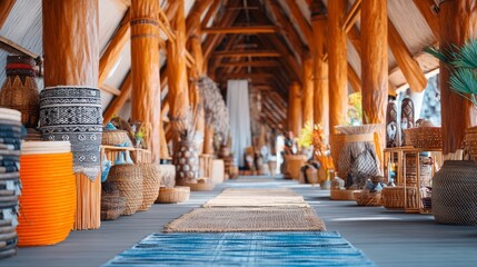 Fototapeta premium Traditional Longhouse Interior Design in Borneo with Beautiful Decorations