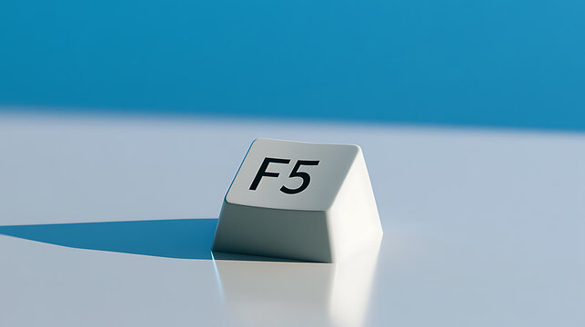 F5 Key on Keyboard Close-up: Function Key for Refresh, Reload, and Computer Commands, Isolated on a Modern Blue and White Background