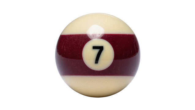 Maroon and cream striped billiard ball number 7, isolated on transparent background