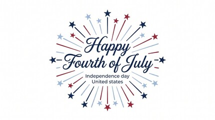 Fototapeta premium Happy Fourth of July greeting card, Independence Day typography with fireworks and stars, patriotic American holiday celebration graphic