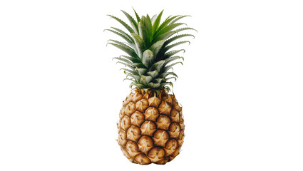 Fototapeta premium Whole ripe pineapple with green spiky leaves, isolated on transparent background