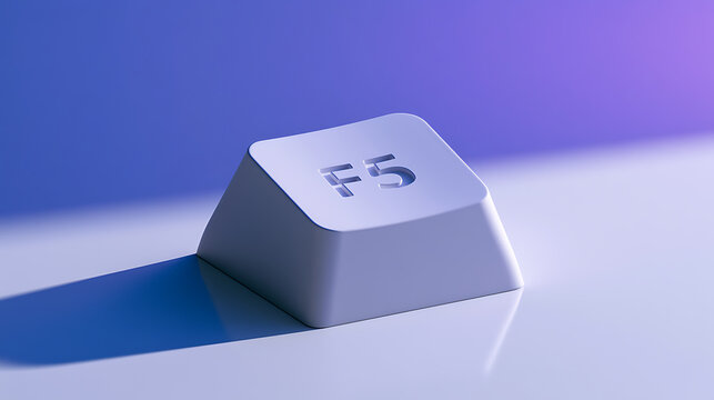 Minimalist F5 Function Key on a Reflective Surface, Illustrating Reload, Refresh, or Restart Concepts with Blue and Purple Lighting
