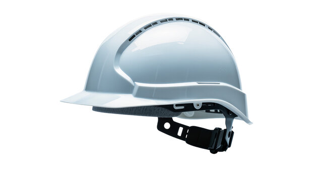 White modern safety hard hat with ventilation slots, isolated on transparent background