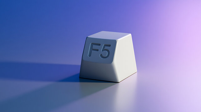 Refresh button for computer keyboard, a close-up angle view highlights the 'F5' key. The light is from the back left and the shadows are visible