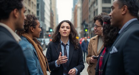 Obraz premium An urban representation of democracy in action with individuals participating in a � Diversity and Inclusion Concept for Multicultural Workforce
